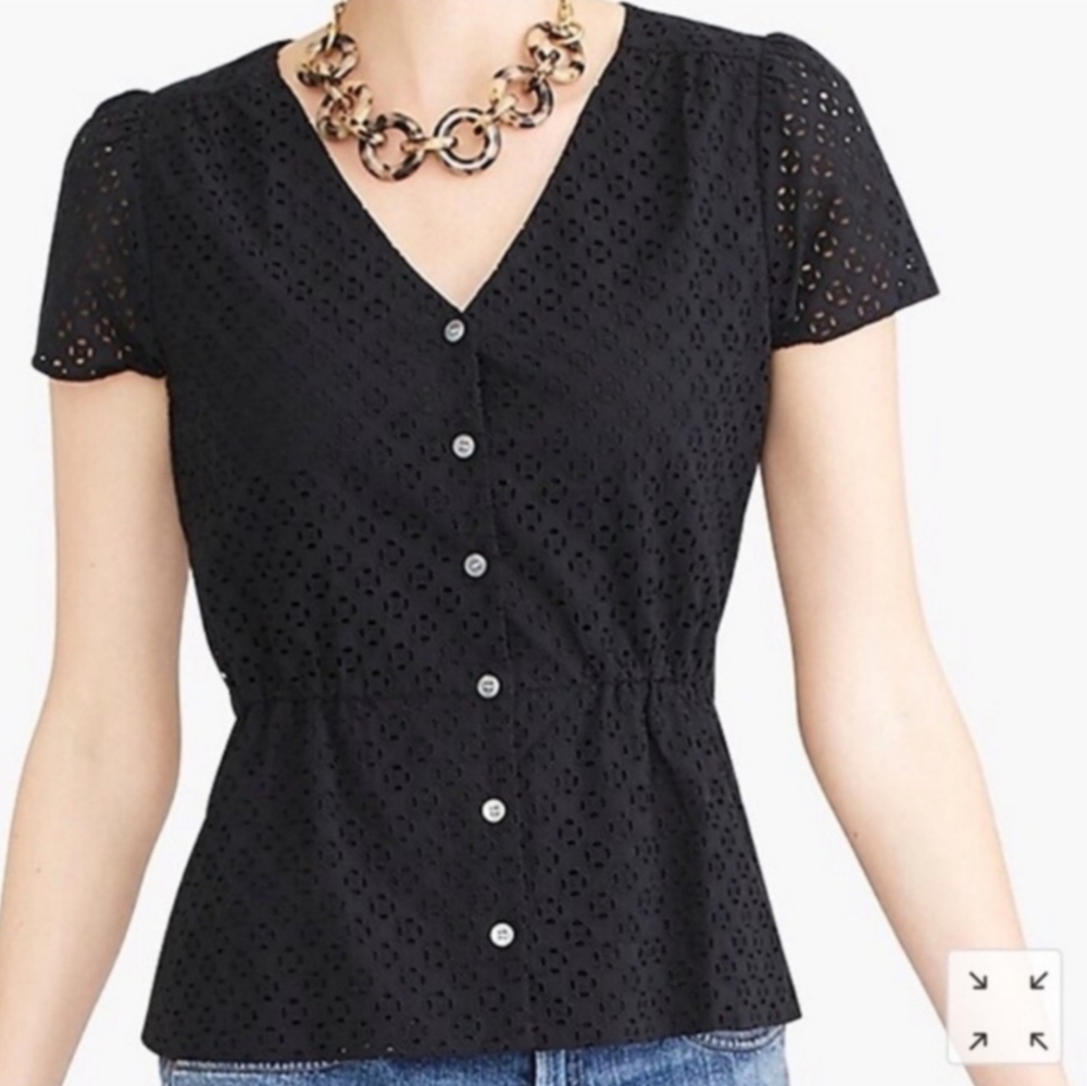 J.Crew Factory Black Eyelets Peplum Top